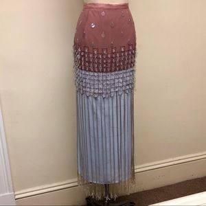 Beaded Color Block Couture Fringe Skirt